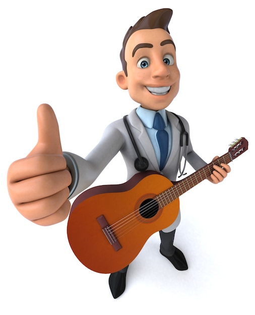 Funny doctor and guitar 3D Illustration