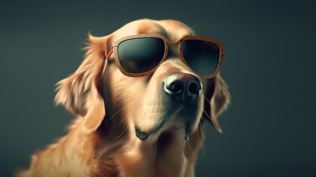 A funny dog dressed sunglasses on the yellow or illuminating background