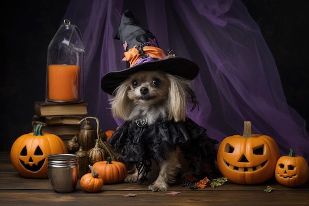 Photo funny dog in halloween costume