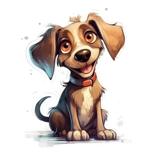 Funny dog in nature Drawn cartoon animal pet illustration Generative ai