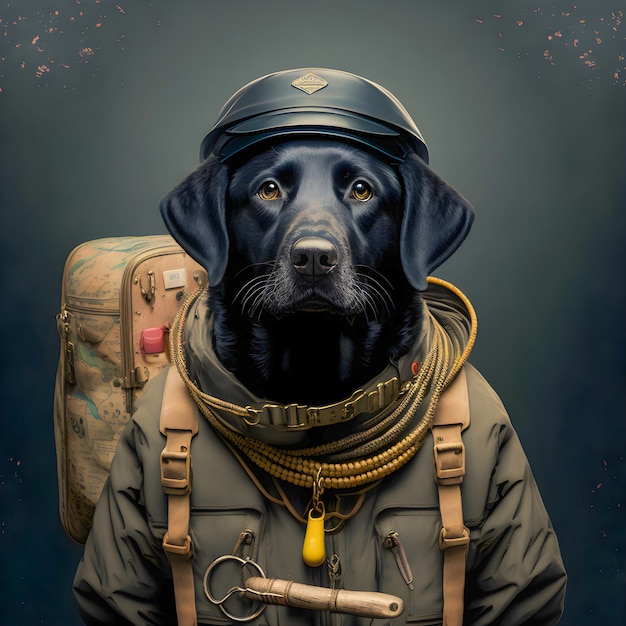 Funny dog prepared for adventure anthropomorphic animal illustration