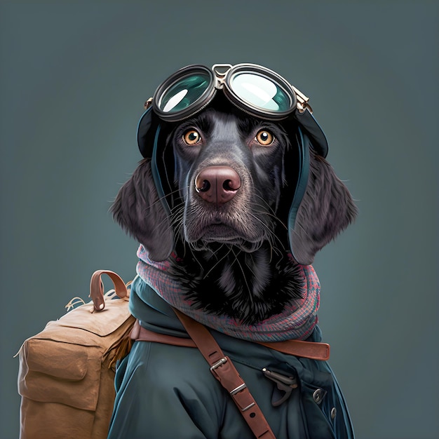 Funny dog prepared for adventure anthropomorphic animal illustration