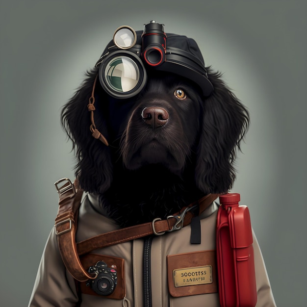 Funny dog prepared for adventure anthropomorphic animal illustration