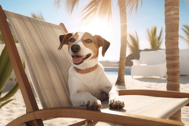 Funny dog relaxing on beach vacations created with Generative AI