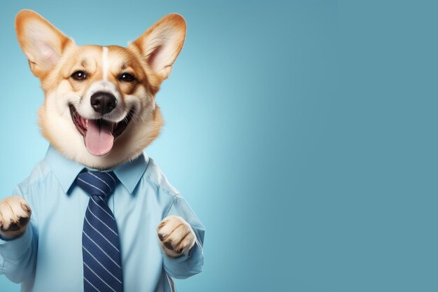 Funny dog wearing glasses with funky suite jacket and tie copy space for text Banner concept for