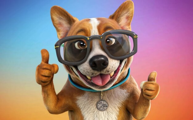 Funny dog wearing sunglasses and giving tumb up