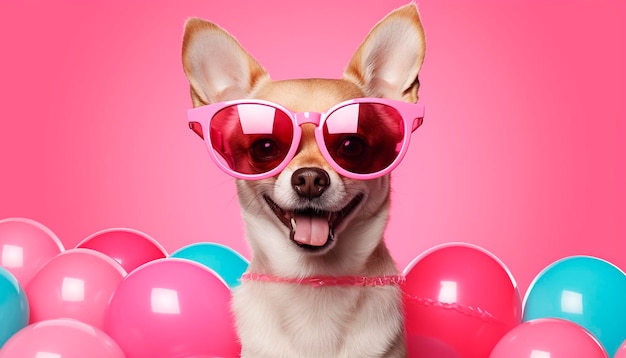 Фото Забавная собака в солнцезащитных очках на фоне студии