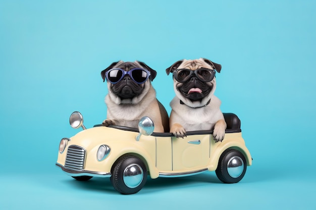 Funny dogs car couple Generate Ai
