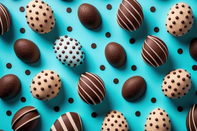 Funny easter chocolate eggs, background for easter event, created with generative AI