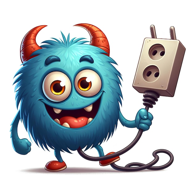 funny electric monster in white background