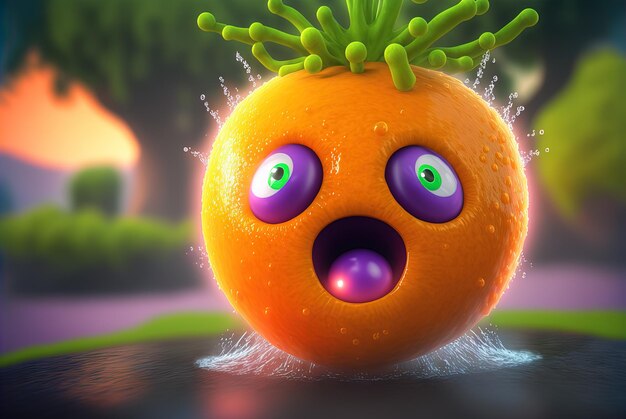 Funny exotic fruit monster Cute juicy character with expressing freshness and fun Generated AI