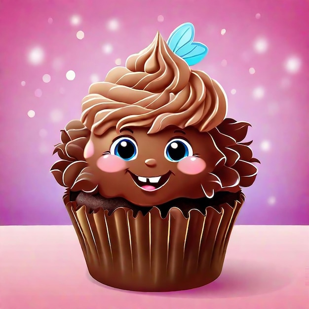 Funny face cupcake with googly eyes in polka dot cup generated by ai