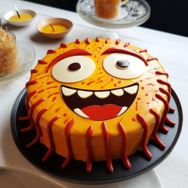 Funny Face Flan Cake A Joyful And Optimistic 2d Cake With A Crab Theme