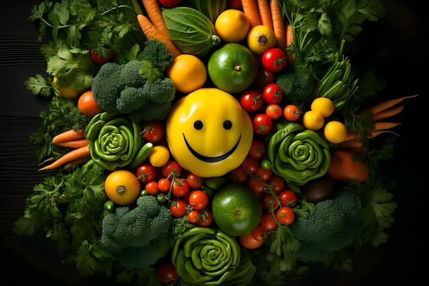 Funny face made of fresh fruits and vegetables