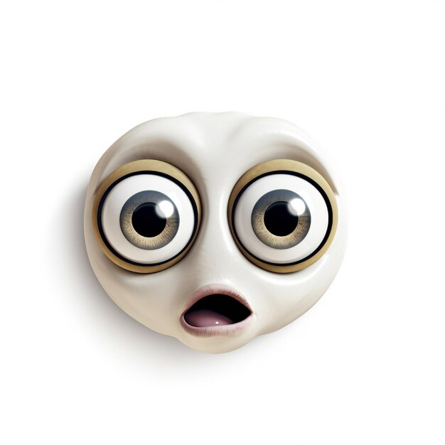 Photo funny face monster face with big white eyes on white background