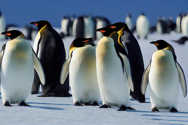 Funny fat emperor penguins are frozen and basking in each other