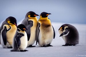 Funny fat emperor penguins are frozen and basking in each other
