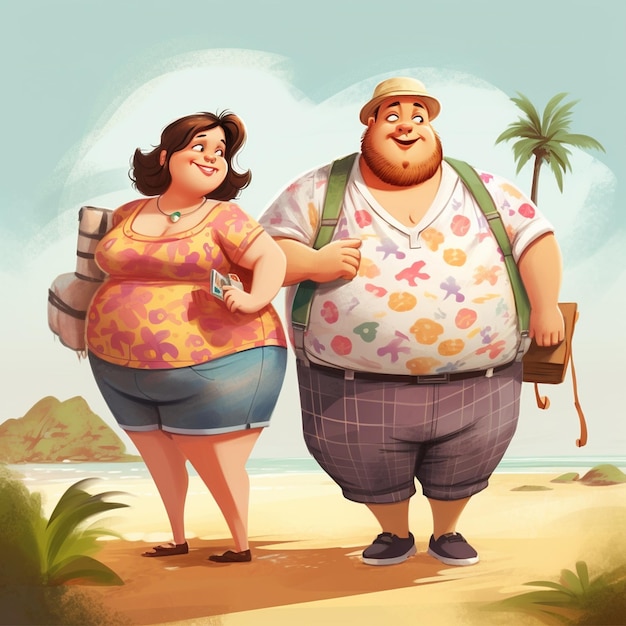 Funny fatty couple cartoon art