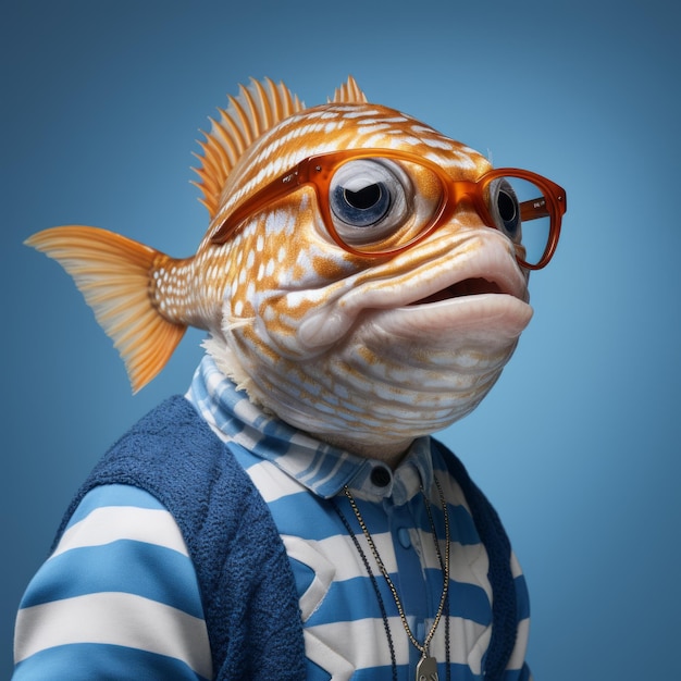 Photo funny fish wearing glasses a hyperrealistic and happy character