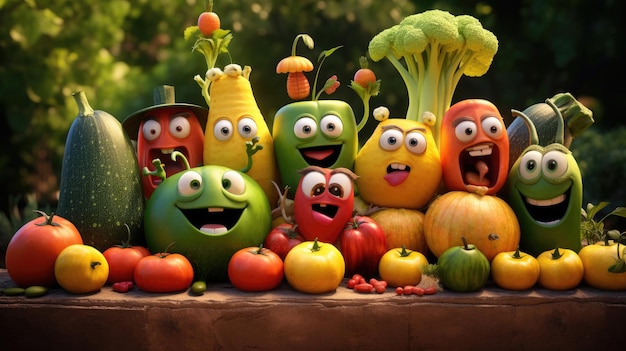 Funny fruits and vegetables crowd