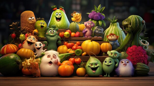 Funny fruits and vegetables crowd