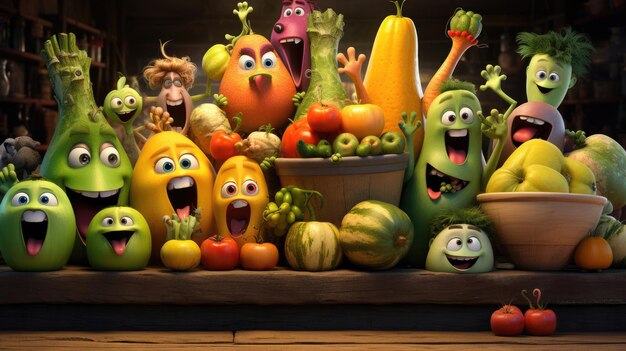 Funny fruits and vegetables crowd