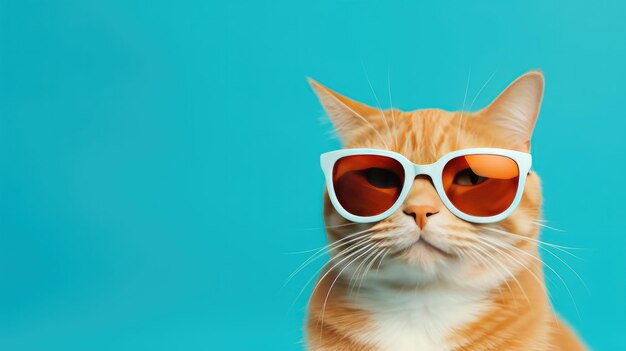 Funny ginger cat wearing sunglasses