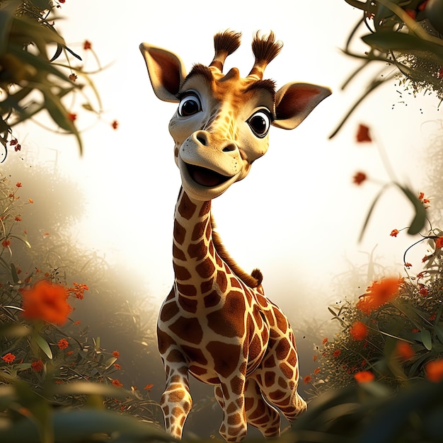 Funny giraffe in the ground with funny expressions AI generative