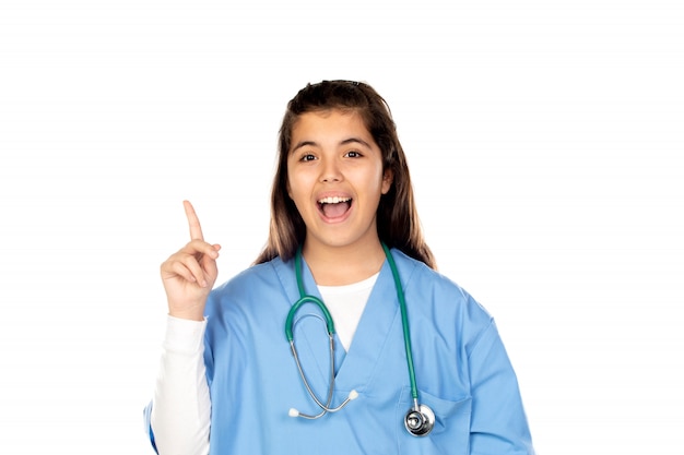 Funny girl with blue doctor uniform