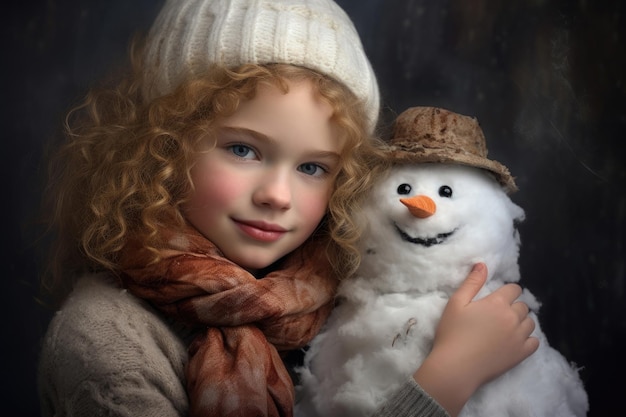 Funny girl with snowman