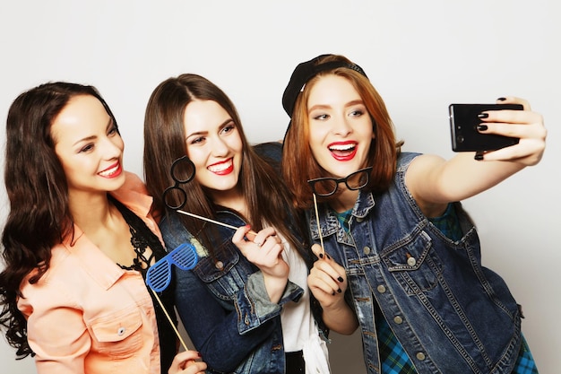funny girls ready for party selfie