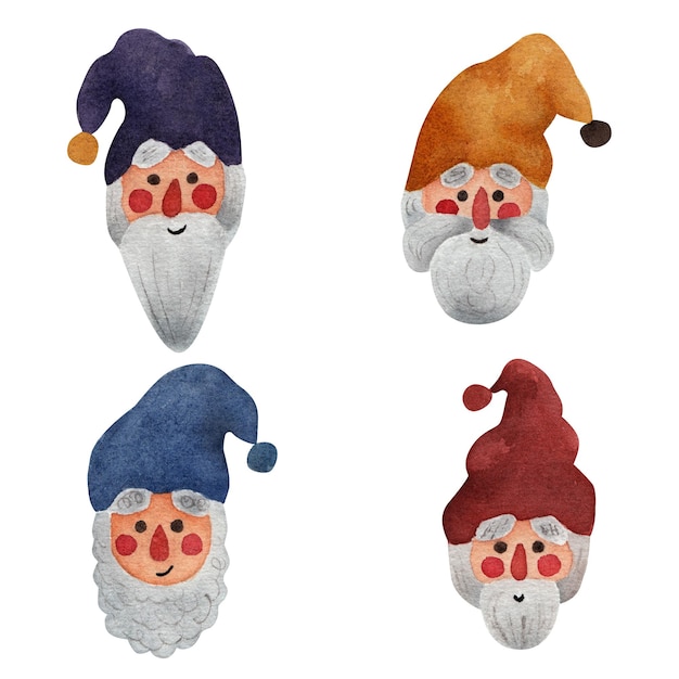 Funny gnomes Watercolor illustration Elements isolated on white background