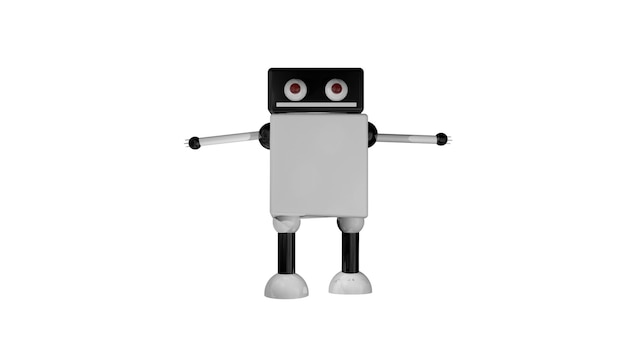 Photo funny going robot with big eyes in black space 3d render background computer generating