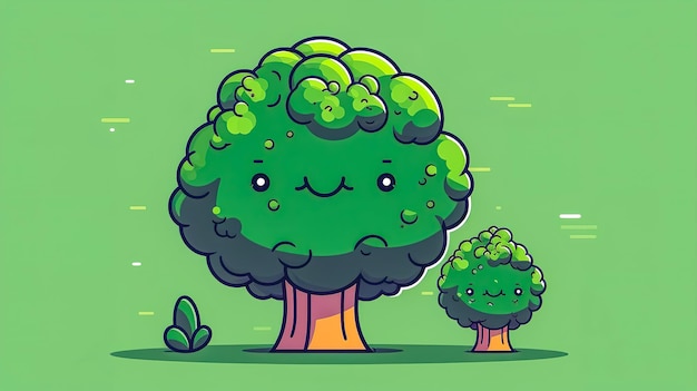 面白い緑の漫画の木の笑顔ジェネレーティブ AI