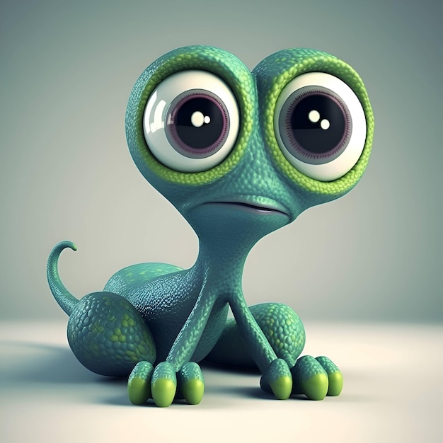 Funny green frog isolated on gray background 3D rendering