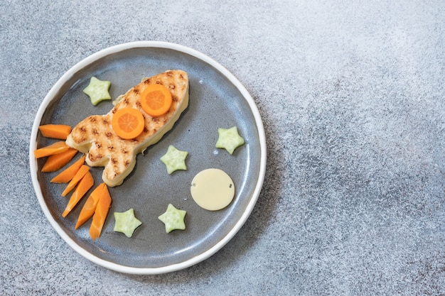 Funny grilled cheese sandwich like a rocket with stars