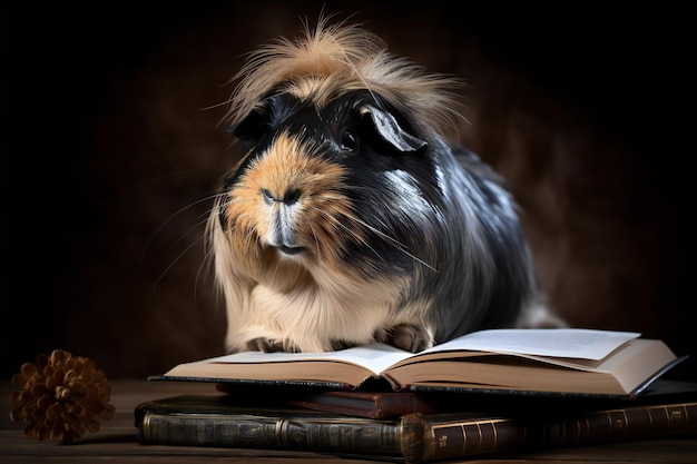 Funny guinea pig in glasses reading a book animals pets