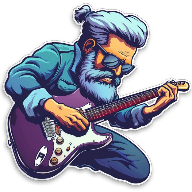 Photo funny guitar player sticker generative ai