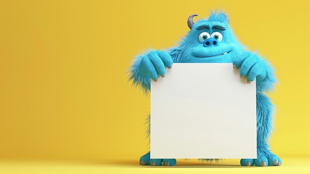 Photo funny hairy yeti toy blue monster with copy space