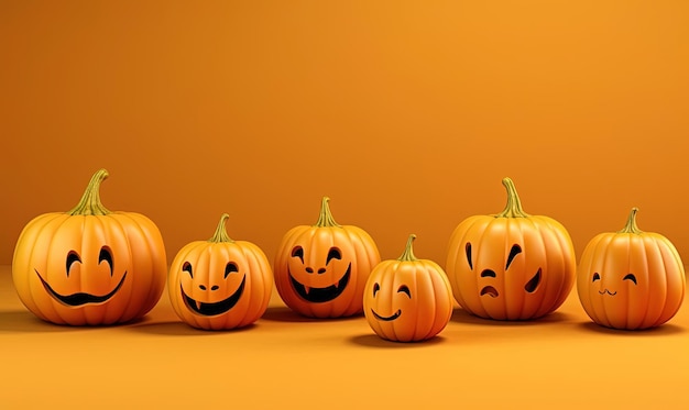 funny halloween pumpkins on an orange background