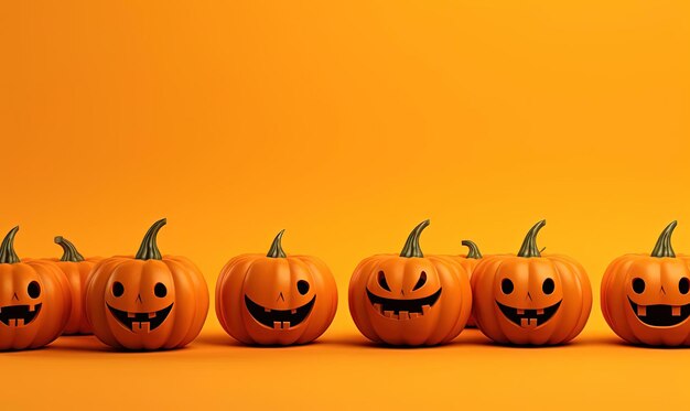 Funny halloween pumpkins on an orange background