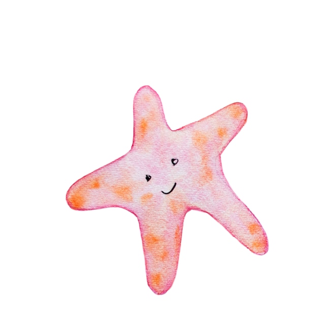 Funny Hand drawn watercolor sea star