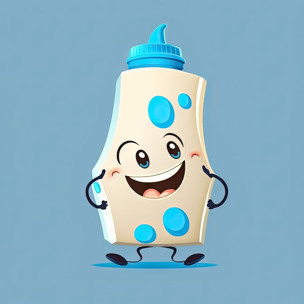 Funny happy milk bottle ai generated drink illustration Cartoon kawaii dairy food character Comic drink personage lactose product childish pack with cheerful expression face and hands