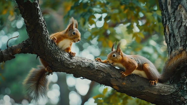 Funny Hilarious Squirrels Playing and Laughing in the Forest Swinging on the Branch Generative AI