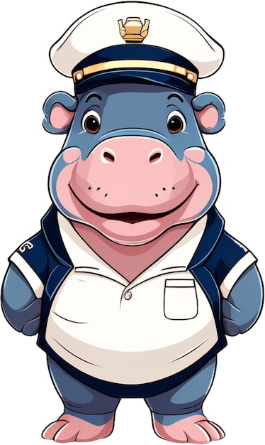 Funny Hippo in Character Sailors Sailing on isolated background