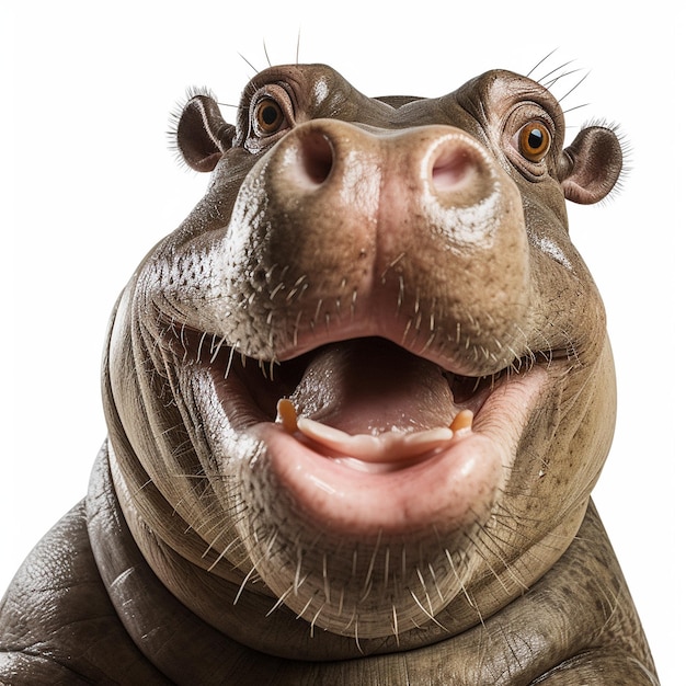 funny hippopotamus taking a selfie on white background