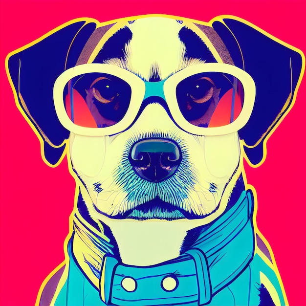 Funny Hipster Cute Dog Art Illustration Anthropomorphic Dogs