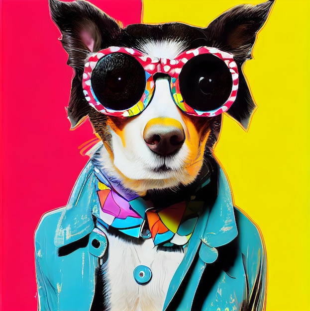 写真 面白い流行に敏感なかわいい犬のアート イラスト 擬人化された犬