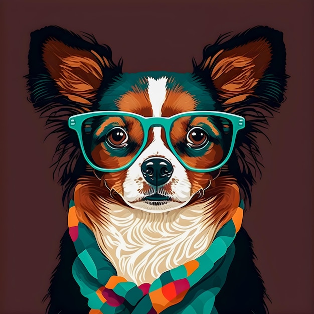 재미 있는 Hipster 귀여운 개 예술 그림 의인화 된 개