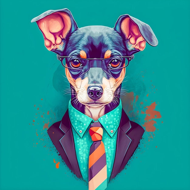 Funny Hipster Cute Dog Art Illustration Anthropomorphic Dogs